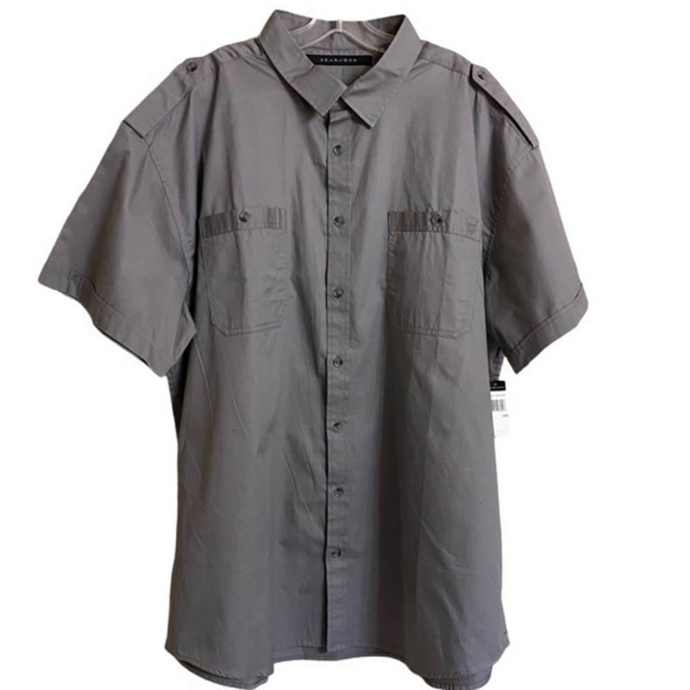 NWT Sean John Button Down Steeple Gray Pocket Cotton Shirt Men Size 3XB